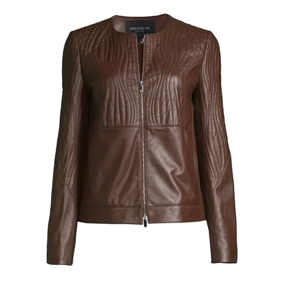 New  LAFAYETTE 148 NEW YORK  Wo Harrigan Leather Jacket - Dark Russet - Picture 1 of 11